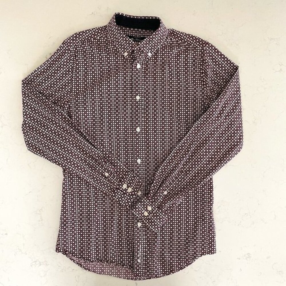 Ben Sherman Casual LS Button Down Cotton Circle Print Shirt Burg   White Sz S